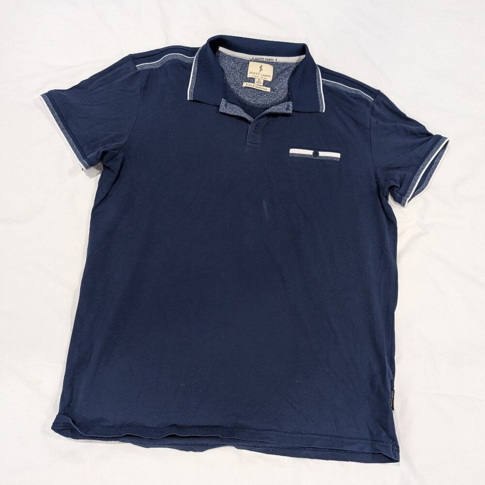 Scott James Polo Shirt Men's Large Navy Short Sleeves Collared Cotton